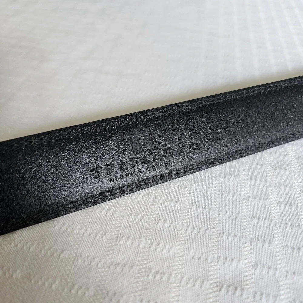 Trafalgar Men‎ Black Genuine Leather Dress Belt Silver Buckle 46